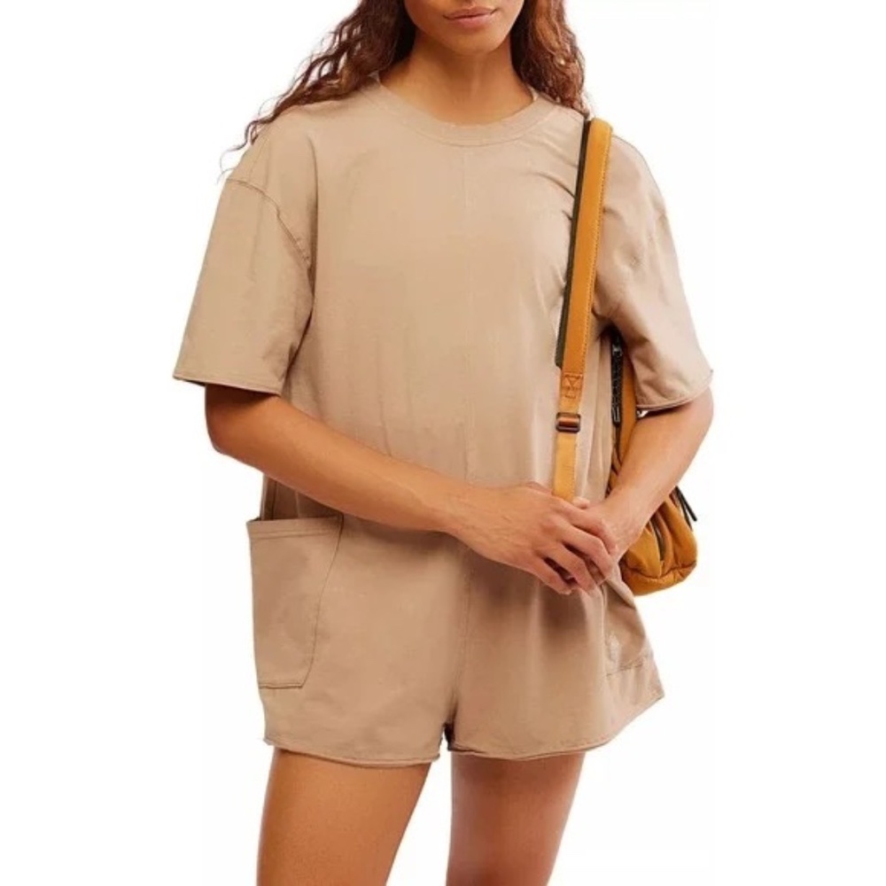 New! FP Movement Free People Hot Shot Tee Romper Mocha Latte 25186 - Picture 3 of 16